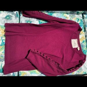 Anthropologie burgundy 3/4 sleeve fitted sweater